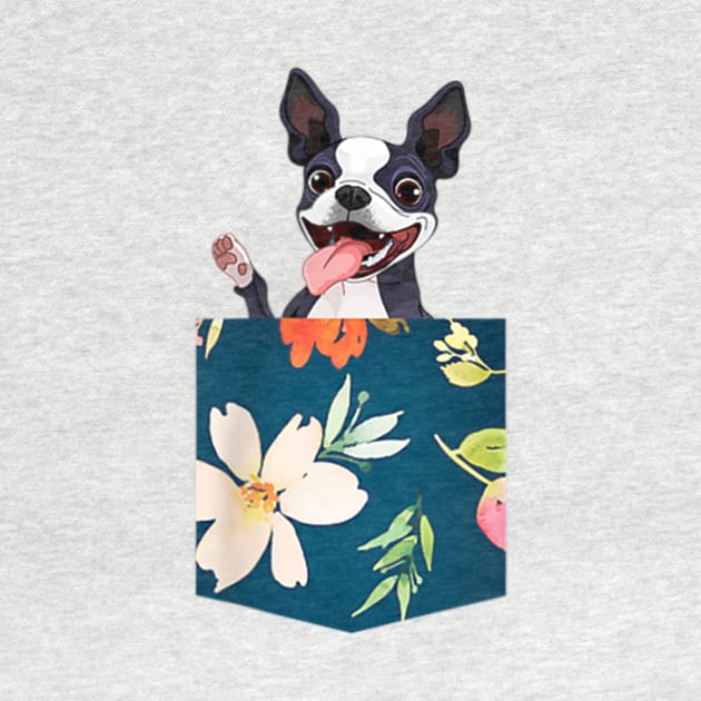 Boston Terrier In Floral Pocket by Pretr=ty